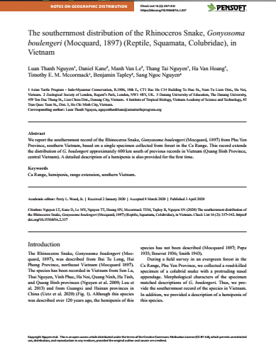 The southernmost distribution of Gonyosoma boulengeri
